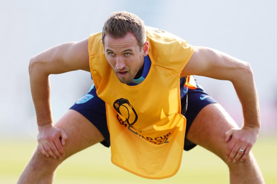 England's Harry Kane during practice on Thursday.