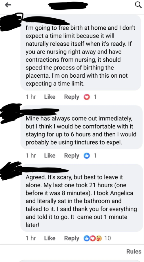 Screenshot of Facebook comments