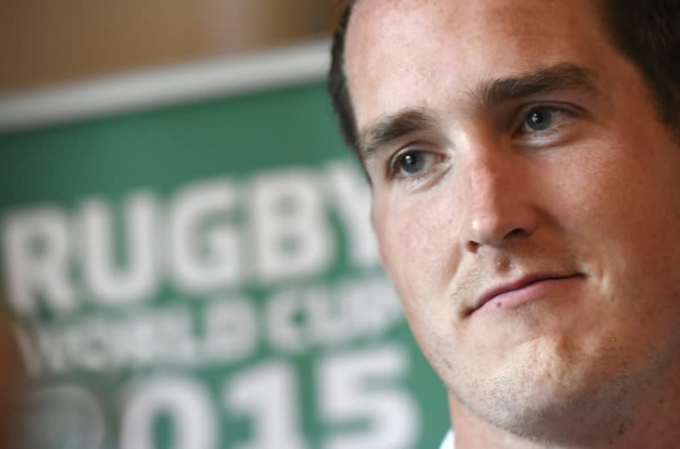 Ireland's lock Devin Toner gives a press conference on October 7, 2015 in Newport, south Wales during the 2015 Rugby World Cup