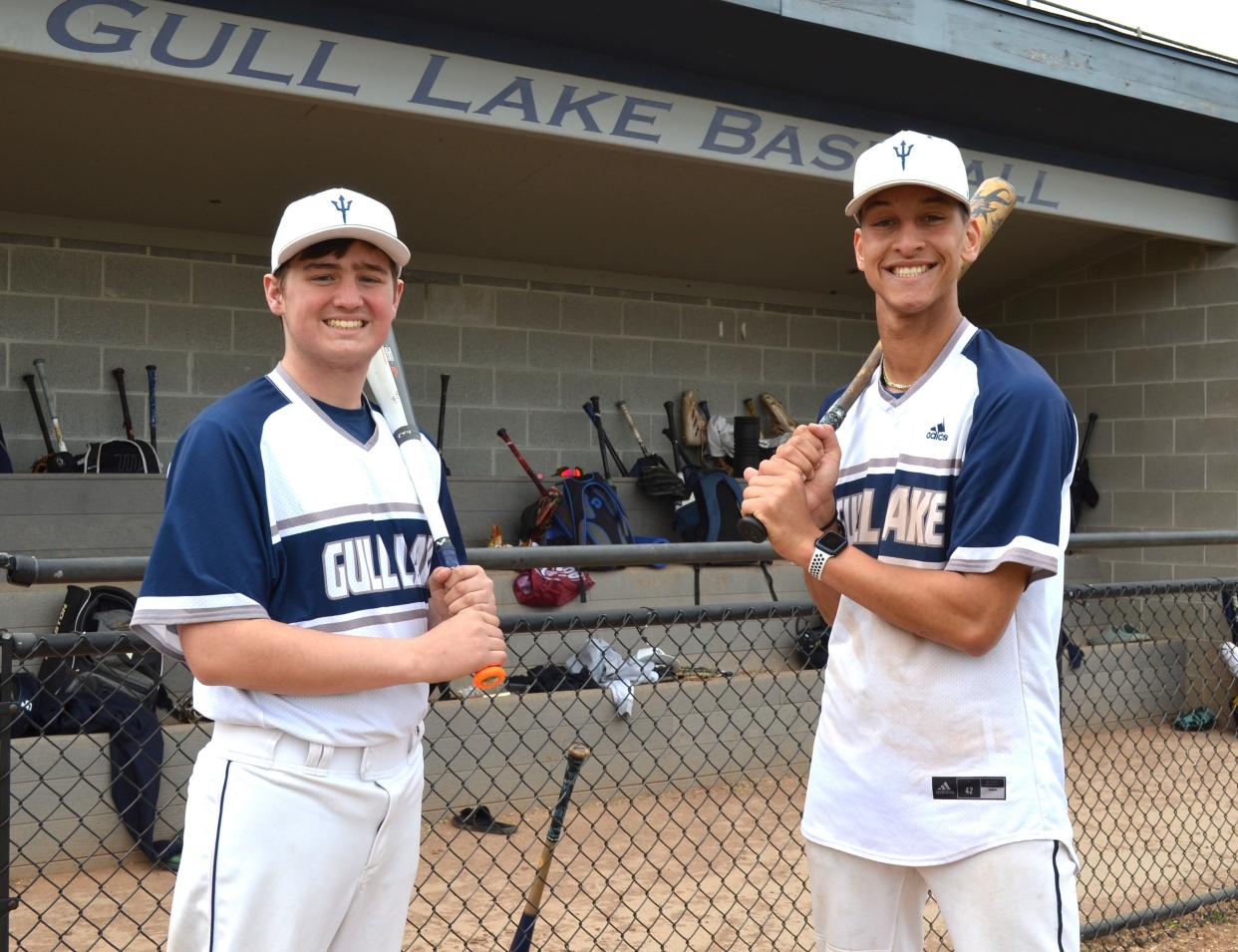 The Gull Lake baseball team has had two players diagnosed with cancer in, from left, Isaiah Walters and Julian Harris. Because of that, the baseball and softball programs are spearheading a fundraiser for the American Cancer Society as part of their games on May 11.