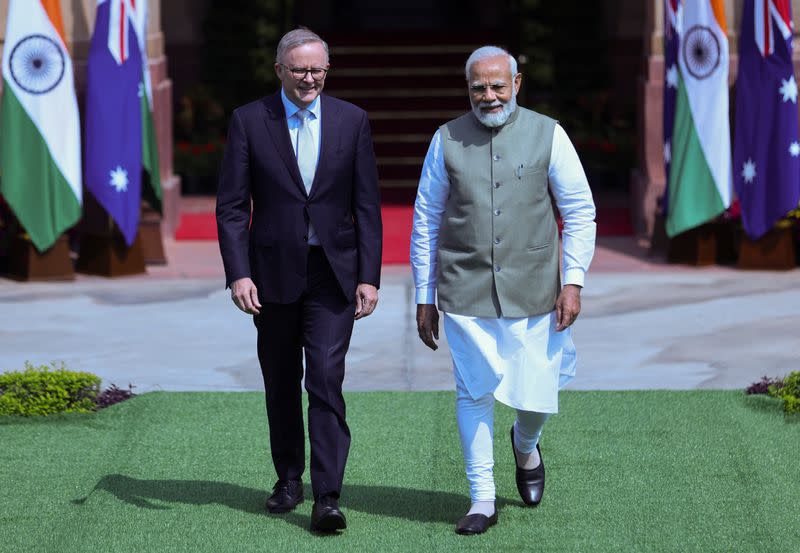 Australian PM Albanese and his Indian counterpart Modi arrive to attend a photo opportunity in New Delhi