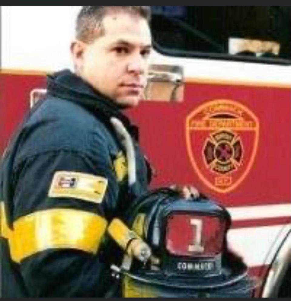 Rob Weisberg in uniform as a volunteer firefighter with the Commack Fire Department in New York.