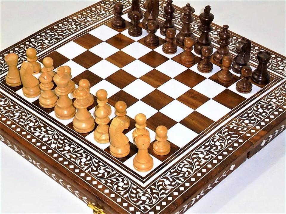 19) Inlaid  Wood Chess Set