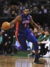 Nov 27, 2017; Boston, MA, USA; Detroit Pistons center Andre Drummond (0) controls the ball during the first half against the Boston Celtics at TD Garden. Mandatory Credit: Bob DeChiara-USA TODAY Sports