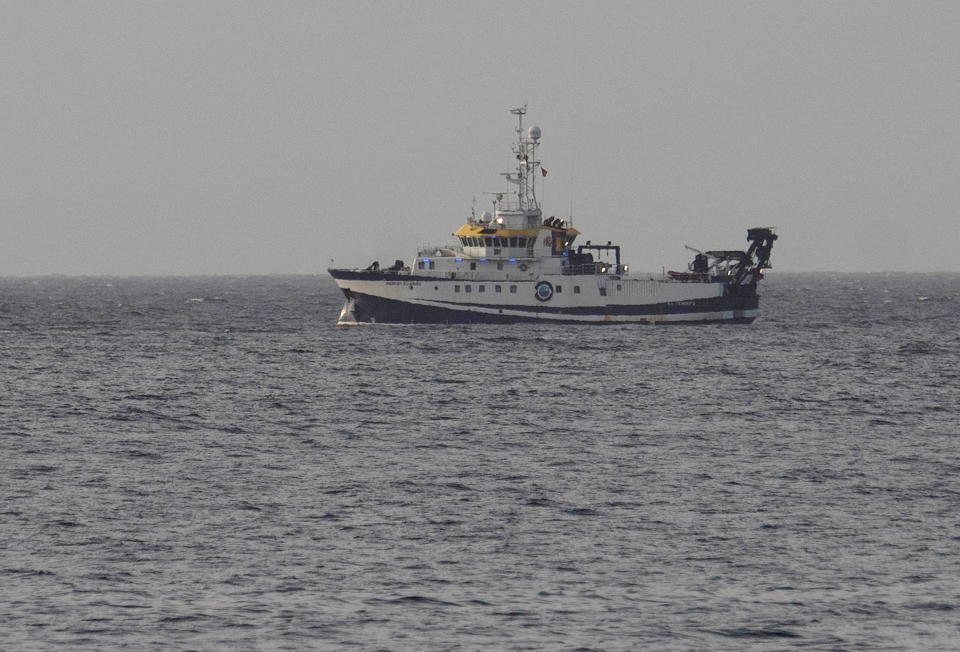 Spanish Oceanographic Institute vessel 'Angeles Alvarino' continues the search for one-year-old Anna Gimeno and her father, Tomas Gimeno, a few kilometers off the coast of Santa Cruz de Tenerife, the Canaries, Spain.