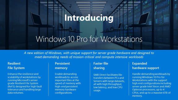 The four pillars where Windows 10 Pro for Workstations is better than regular Windows 10 Pro.