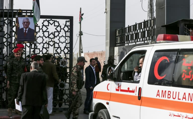 A Red Crescent ambulance waits to leave Gaza through the Rafah border crossing after Egypt reopened it for three days on November 18, 2017