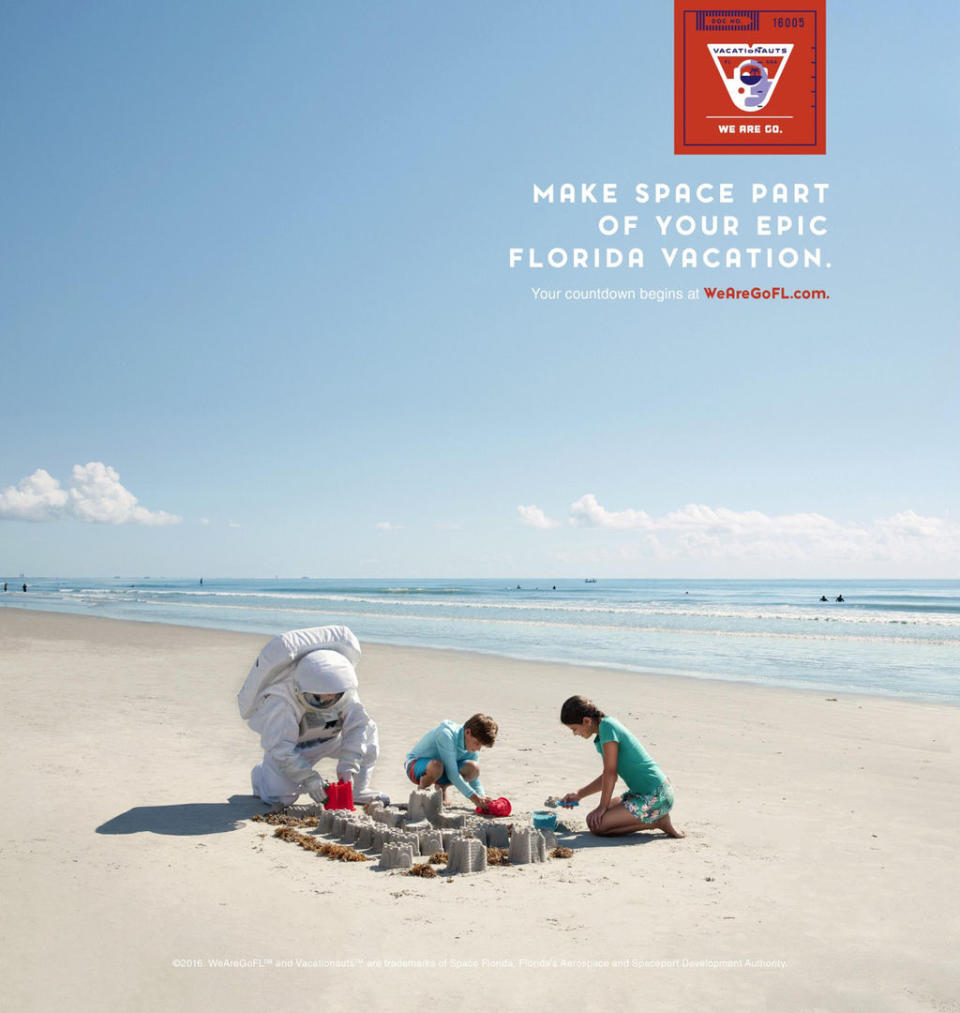 An advertisement from the world's first publicly funded space tourism campaign, Vacationauts, which encourages people who visit Florida to incorporate space into their vacation plans. <cite>WeAreGoFL</cite>