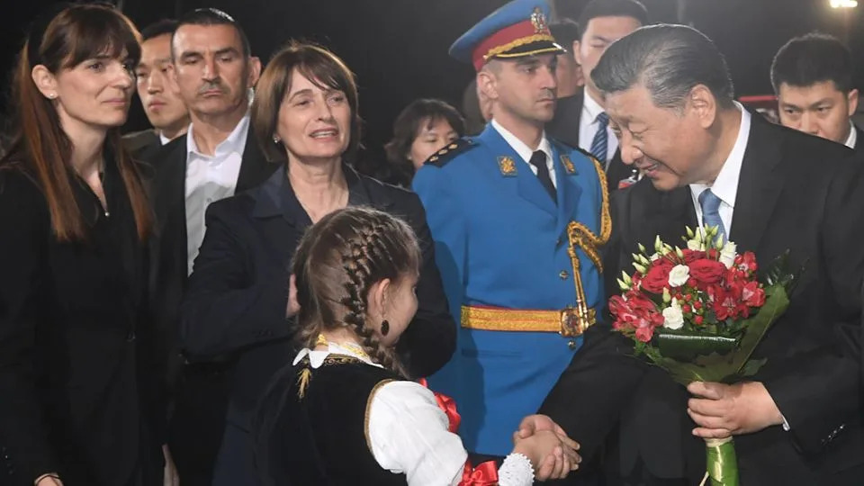 Chinese leader Xi Jinping is welcomed at the airport in Belgrade on May 7 for his two-day state visit. - Dimitrije Goll/Serbian Presidency/Anadolu/Getty Images