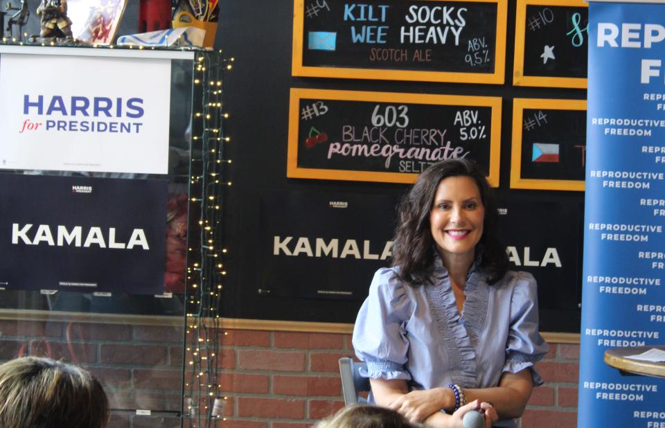 Michigan Gov. Gretchen Whitmer campaigns for Kamala Harris in Nashua on Thursday, July 25, 2024.