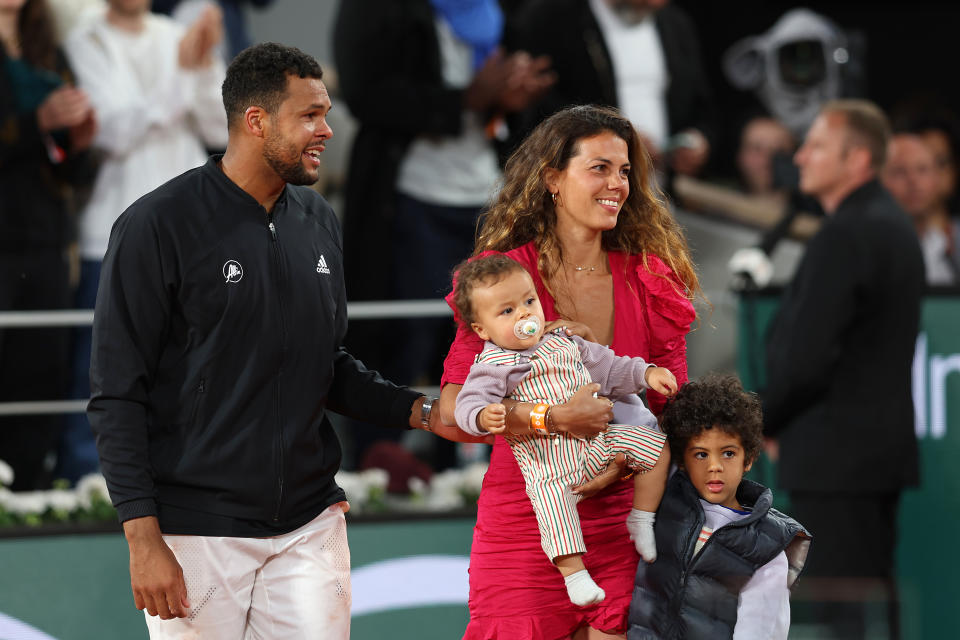 Jo-Wilfried Tsonga, pictured here with wife Noura El Shwekh and their children.