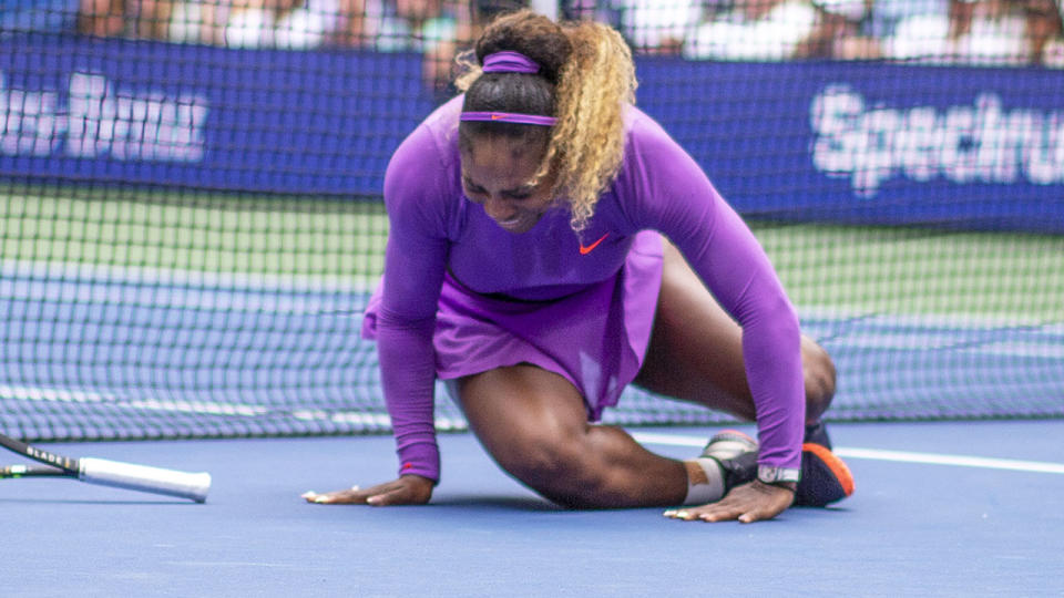 Serena Williams, pictured here after rolling her ankle at the US Open.