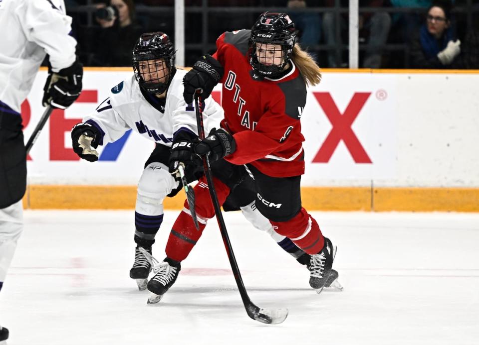 Ottawa's Daryl Watts (9) takes a shot against Minnesota on Feb. 17, 2024.