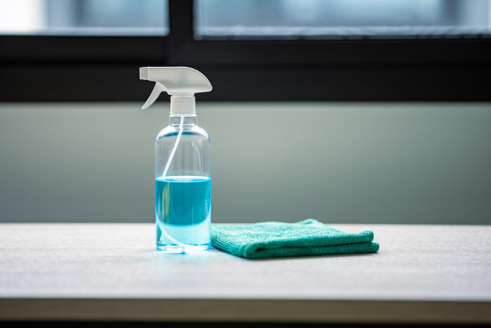 A plastic spray bottle for cleaning