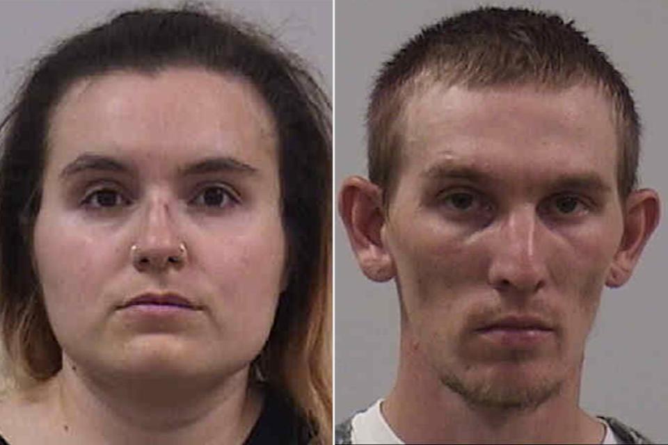 <p>Fremont County Jail (2)</p> Lindsey Barbara Marie Hamilton (left), and Dustin Carl Lee Perry