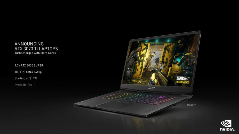 NVIDIA RTX 3070 Ti laptop slide