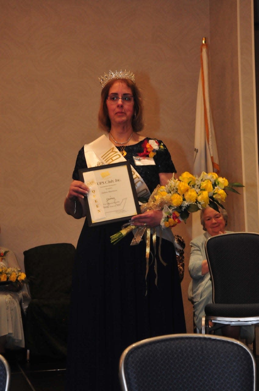 Somerset resident Debra Harrison was named TOPS Club's 2021 Massachusetts Queen for losing 81.5 pounds. She was honored April 9 at an event in Woburn. At her heaviest, Harrison was 480 pounds, and she has now reached her goal weight of 230.