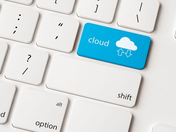 Key denoting cloud computing on a keyboard.