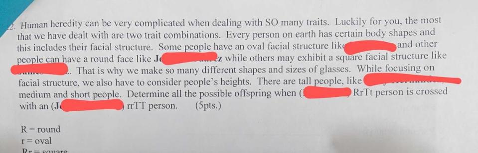 Esta pregunta apareció en un examen final de Biología de Luther Burbank High School en junio de 2024. Las fuentes que proporcionaron las imágenes al Sacramento Bee ocultaron los nombres de los alumnos.