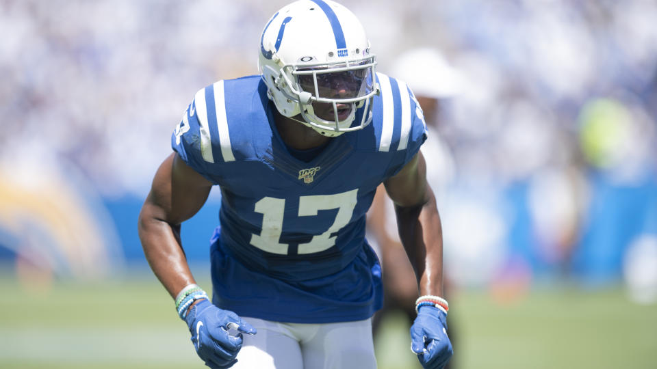 Indianapolis Colts wide receiver Devin Funchess during an NFL football game against the Los Angeles Chargers, Sunday, Sept. 8, 2019, in Carson, Calif. (AP Photo/Kyusung Gong)