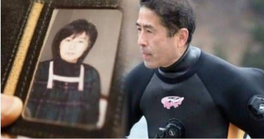 高松康雄8年來已潛水將近500次，只會尋回因海嘯失蹤的亡妻。（圖／翻攝自推特）
