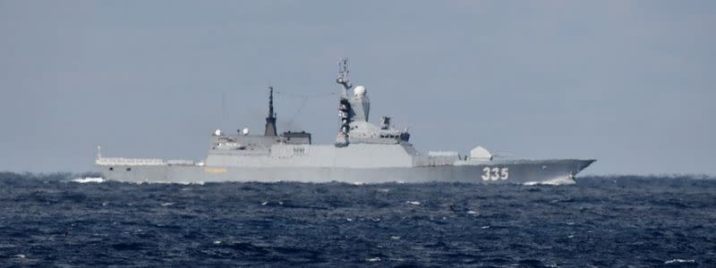 Russian Navy's Steregushchiy-class frigate No.335 sails on the sea near Japan