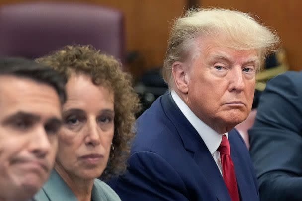 PHOTO: Former President Donald Trump sits at the defense table with his defense team in a Manhattan court, April 4, 2023, in New York. (Seth Wenig/AP)