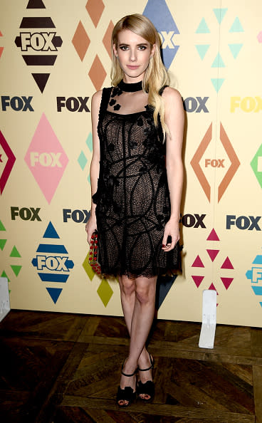 Emma Roberts in a little lace dress.