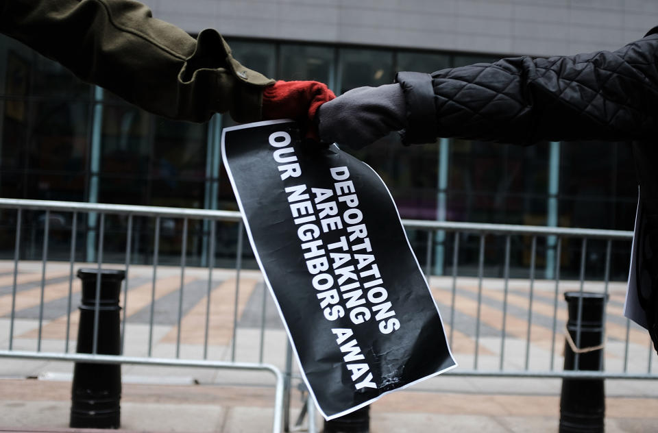 <p>Hundreds of immigration activists, clergy members and others participate in a protest against President Donald Trump’s immigration policies in front of the Federal Building on Jan. 11, 2018, in New York City. (Photo: Spencer Platt/Getty Images) </p>