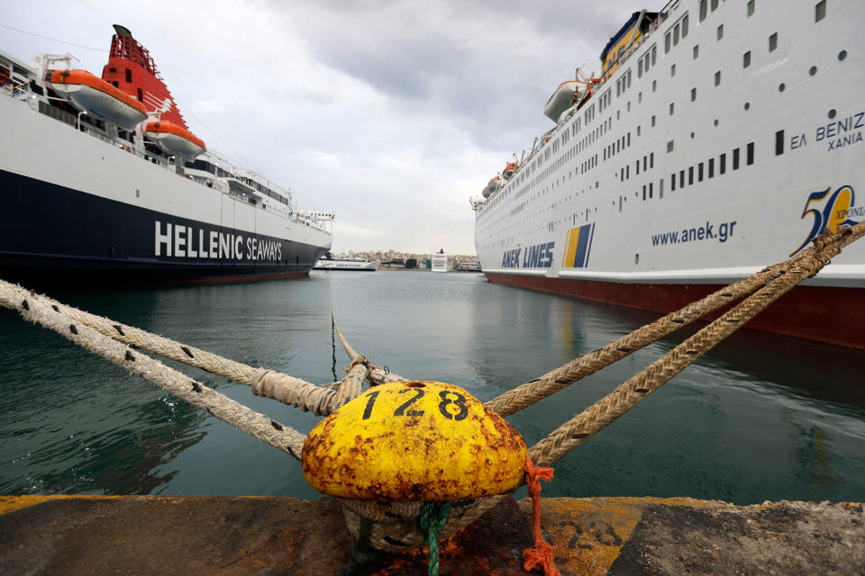 <p>Ferries are docked at the Athens’ port of Piraeus during a nationwide general strike on Wednesday, May 17, 2017. Workers are protesting a new deal with Greece’s international creditors that impose a raft of new tax hikes and spending cuts beyond the end of the country’s third bailout in 2018. (AP Photo/Thanassis Stavrakis) </p>