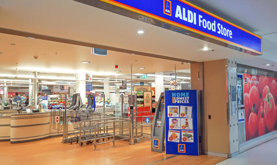 Sydney, Australia - November 13, 2017: Aldi supermarket entrance interior in Edgecliff.