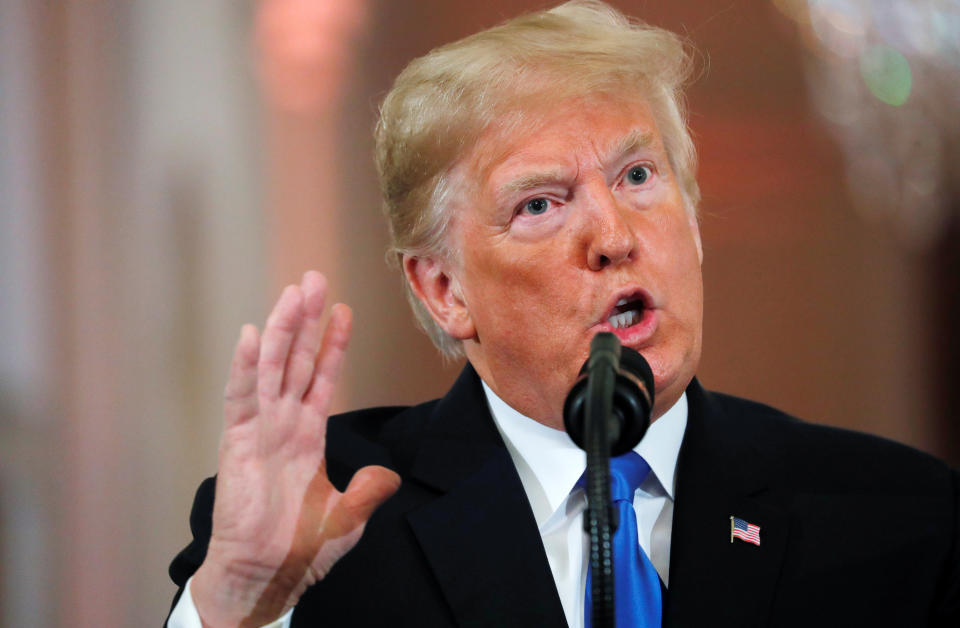 President Trump speaks during a news conference at the White House on Wednesday. (Photo: Kevin Lamarque/Reuters)