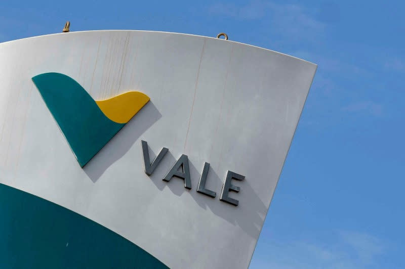 FILE PHOTO: The logo of Brazilian mining company Vale SA is seen in Sao Goncalo do Rio Abaixo