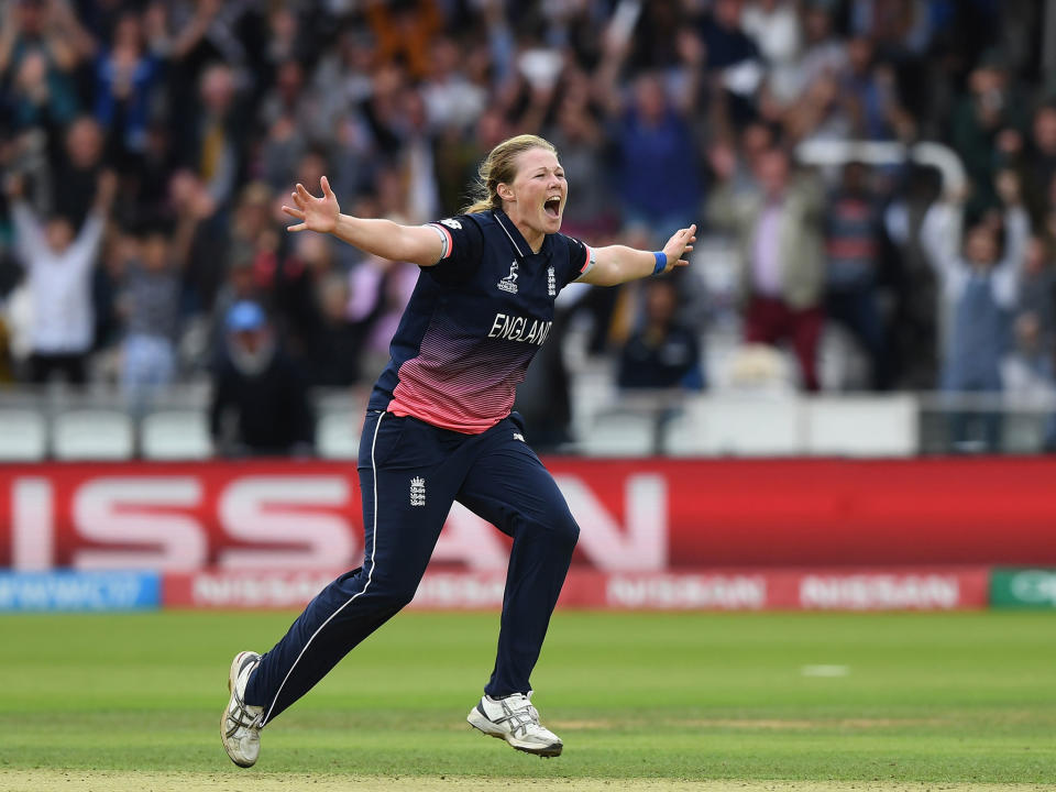 <p>England’s medium-pacer was the hero of the World Cup final on home soil at Lord’s. She claimed six for 46, the best figures in a final, to turn the match on its head with India needing just 38 from 44 balls with seven wickets in hand. </p>