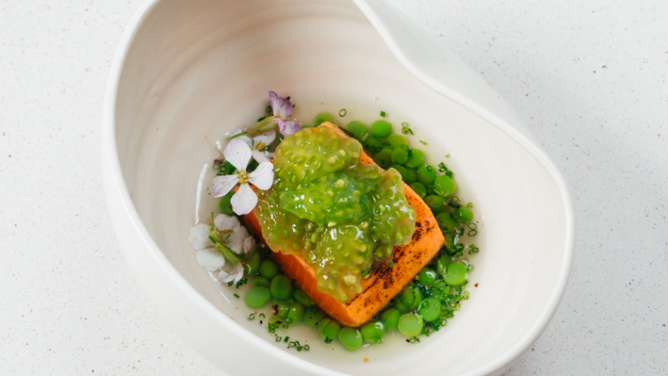 The salmon dish from the tasting menu. - Credit: By Sandy Noto