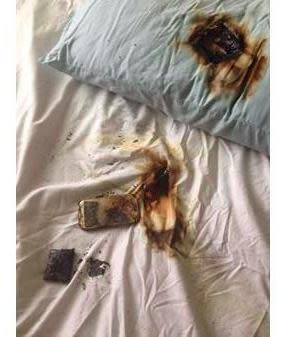 Bedsheets burned by Galaxy smartphone