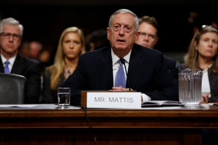 Retired U.S. Marine Corps General James Mattis testifies before a Senate Armed Services Committee hearing. (Photo: Jonathan Ernst/Reuters)