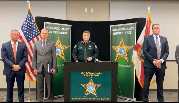 Hernando County Sheriff Al Nienhuis at a news conference alongside state and federal officers.