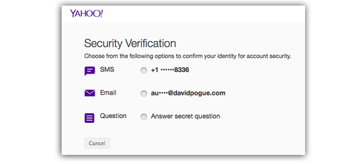 Yahoo Security Verification screen