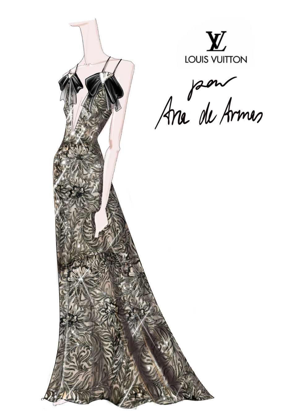 A sketch of Ana de Armas’ SAG Awards look.