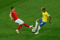 Soccer Football - World Cup - Group E - Brazil vs Switzerland - Rostov Arena, Rostov-on-Don, Russia - June 17, 2018 Brazil's Neymar in action with Switzerland's Xherdan Shaqiri REUTERS/Jason Cairnduff