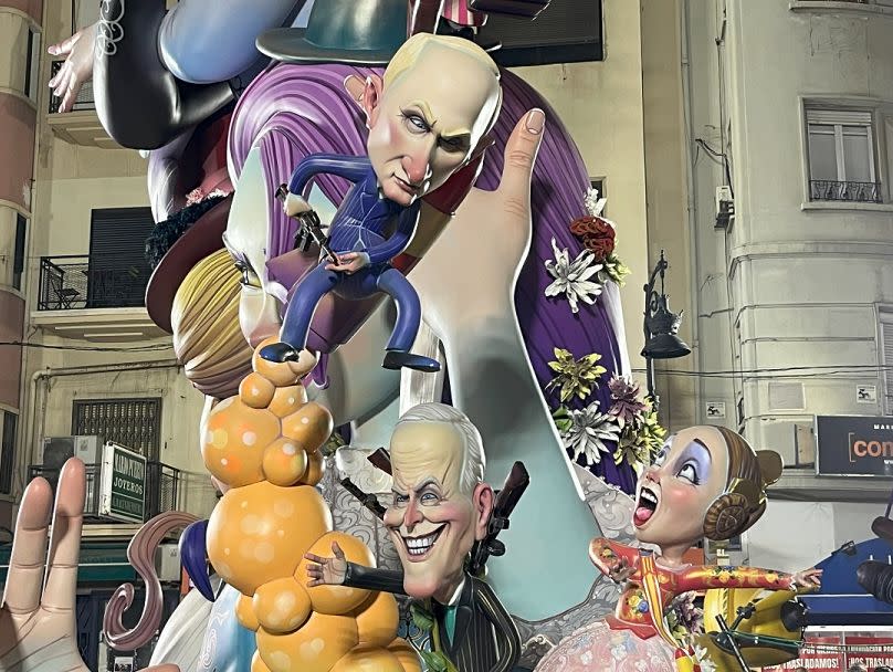 Falla parodying Russian President Vladimir Putin and US President Joe Biden.