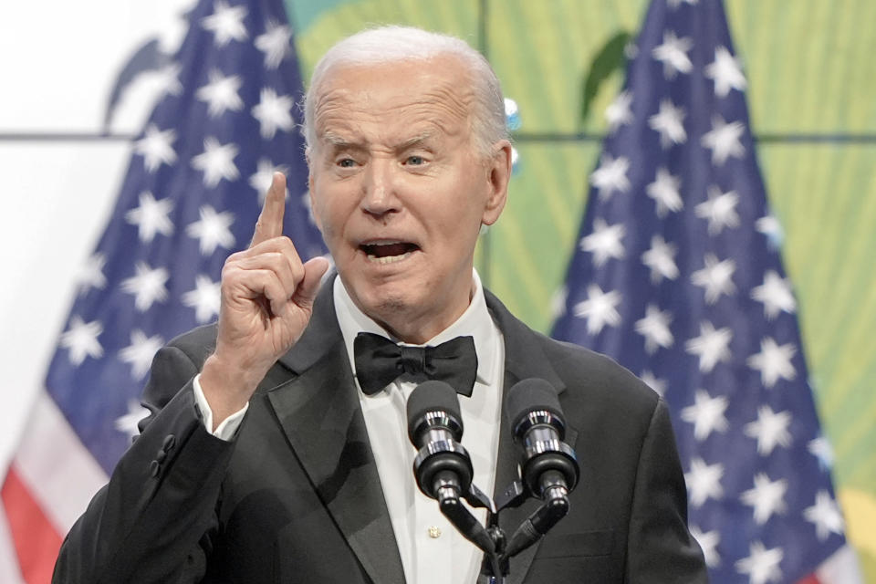 President Joe Biden speaks at the Asian Pacific American Institute for Congressional Studies' 30th annual gala, Tuesday, May 14, 2024, in Washington. (AP Photo/Mariam Zuhaib)