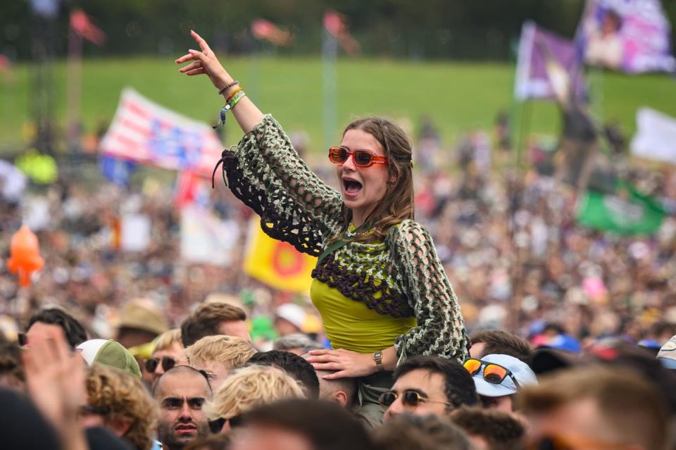 Aperol sunglasses, crochet jumper and lime green? This Glastonbury Brat got the 2024 summer memo (Getty Images)