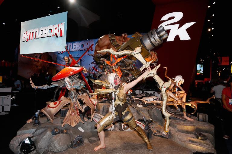 'Thorn' from the new Gearbox Software title 'Battleborn' poses during the Annual Gaming Industry Conference E3, at the Los Angeles Convention Center, on June 16, 2015