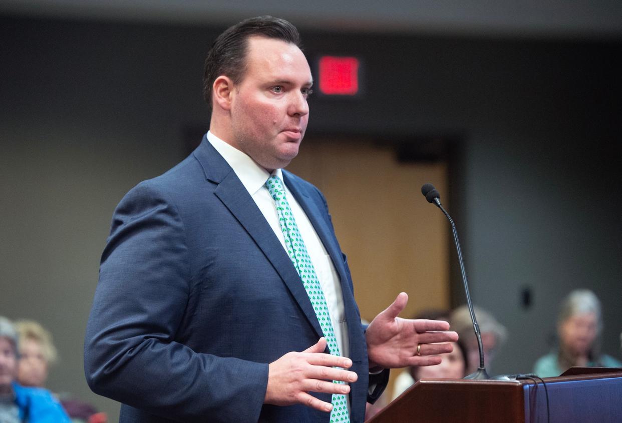 Chad Phillips of Madison gives a heartfelt explanation as to why he wants to put an assisted living facility in Livingston during a Madison County Board of Supervisors meeting in Canton on Thursday.