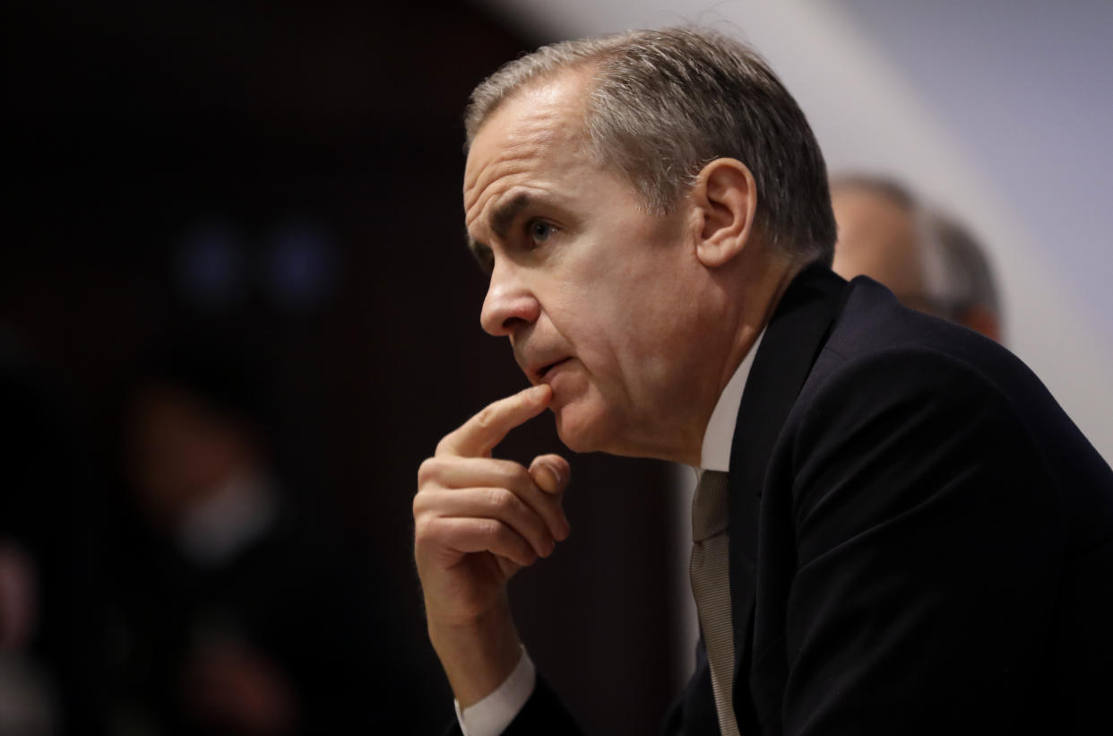 Mark Carney, Governor of the Bank of England, during the Bank of England's financial stability report at the Bank of England in the City of London.