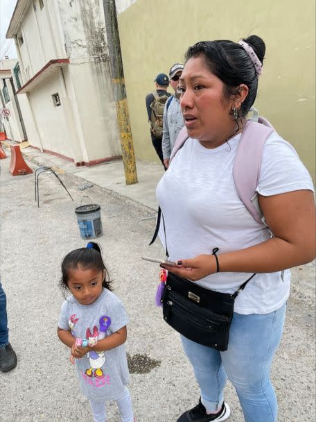 PHOTO: A mother and her young daughter from Venezuela have been in the Matamoros camp for five months. They are waiting for an appointment to request asylum. (Mireya Villarreal/Jim Scholz)