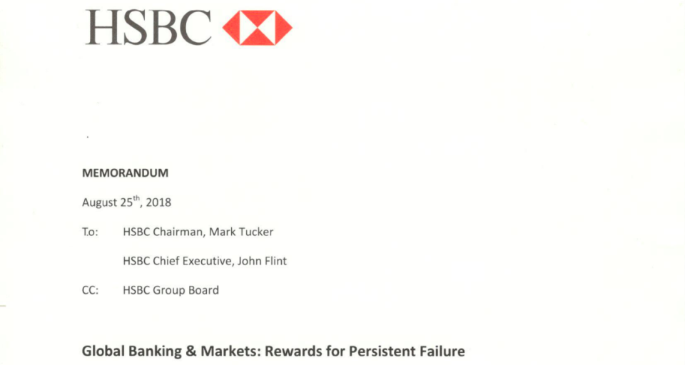 A group of ‘extremely concerned investment banking professionals’ at HSBC are calling for the departure of their boss in a scathing seven-page memo to the bank’s CEO.