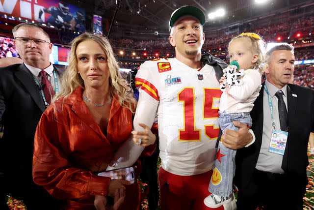 <p>Christian Petersen/Getty</p> Brittany and Patrick Mahomes with their daughter Sterling